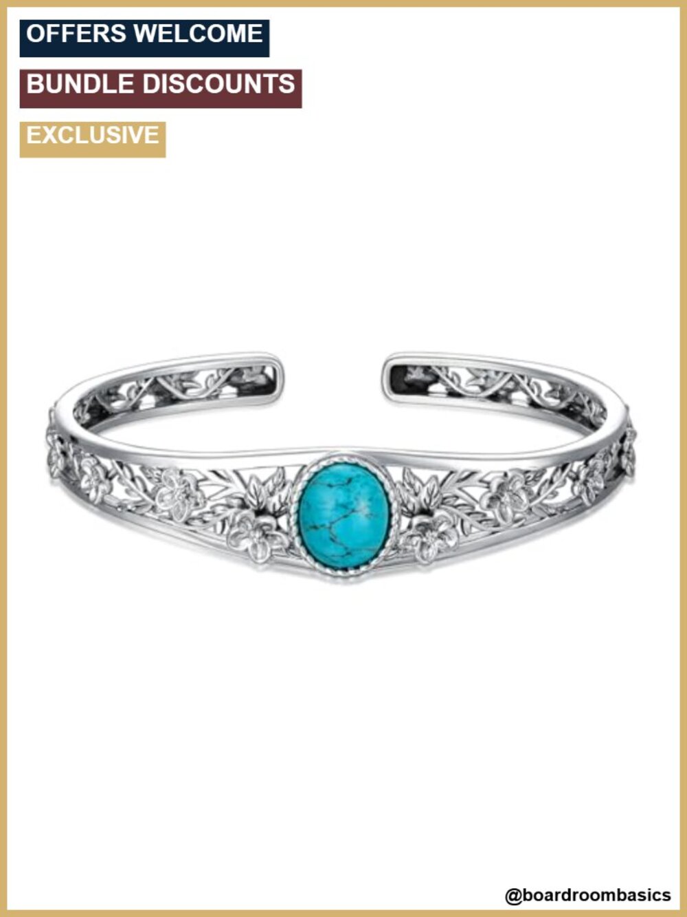 Sterling Silver Turquoise Cuff Bracelet for Women Western Vintage Floral Bangle